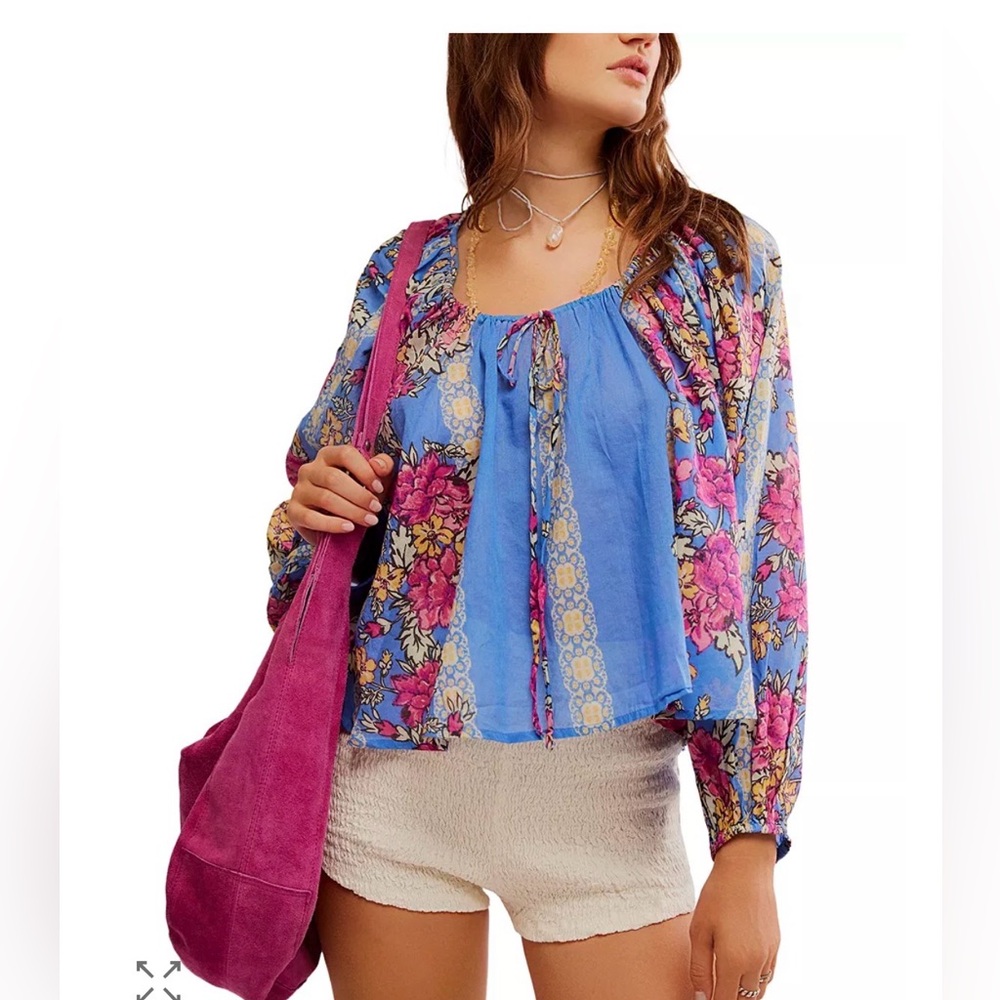 Free People Elena Printed Floral Top Size Medium Boho